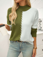 Knitting Loose Colorblock Polo Neck Sweater