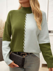 Knitting Loose Colorblock Polo Neck Sweater