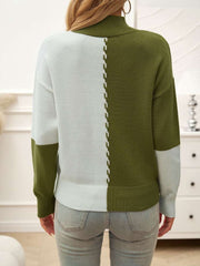 Knitting Loose Colorblock Polo Neck Sweater