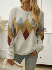 Geometric Jacquard Weave Loose Sweater