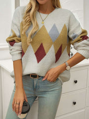 Geometric Jacquard Weave Loose Sweater