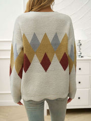 Geometric Jacquard Weave Loose Sweater