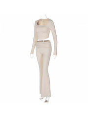 Ruched Square Neck Cropped Fitted Pant Sets