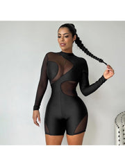 See Through Mock Neck Fitted Rompers