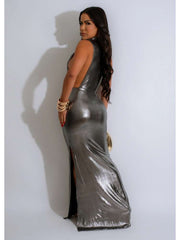 Metallic Hollow-out Ribbons Sleeveless Maxi Dress