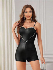 Heart Beading Fitted Sleeveless Rompers