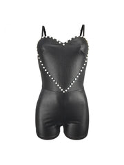 Heart Beading Fitted Sleeveless Rompers