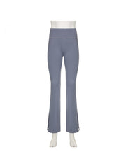 Pure Color Split Hem Flare Leg Pants