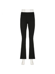 Pure Color Split Hem Flare Leg Pants