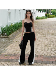 Colorblock Halter Backless Tube Flared Pant Sets