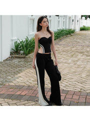 Colorblock Halter Backless Tube Flared Pant Sets