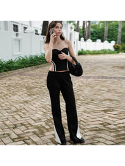 Colorblock Halter Backless Tube Flared Pant Sets