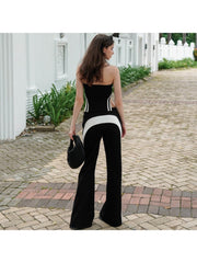 Colorblock Halter Backless Tube Flared Pant Sets