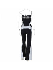 Colorblock Halter Backless Tube Flared Pant Sets