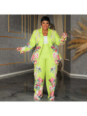 Floral Long Sleeve Blazers Pant Sets