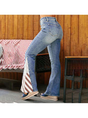 Patchwork High Rise Flare Leg Jeans