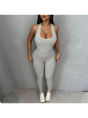 Lacework U Neck Backless Fitted Jumpsuits