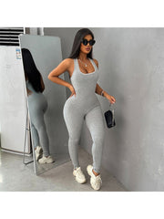 Lacework U Neck Backless Fitted Jumpsuits