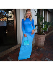 Knot Colorblock Fitted Long Sleeves Maxi Dress