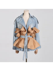 Colorblock Ruffle Long Sleeve Denim Jackets