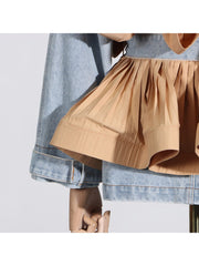 Colorblock Ruffle Long Sleeve Denim Jackets