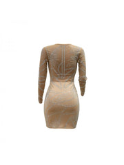 Hotfix Rhinestones V Neck Long Sleeve Fall Dress