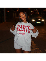 Letter Printed Loose Sweatshirt Short Sets