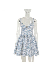 Floral Print Smocking A-line Sleeveless Mini Dress