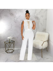 Chain Stand Collar Sleeveless Jumpsuits