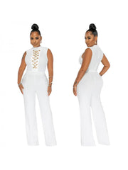 Chain Stand Collar Sleeveless Jumpsuits