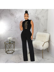 Chain Stand Collar Sleeveless Jumpsuits