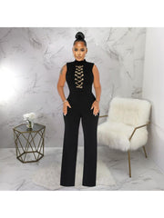 Chain Stand Collar Sleeveless Jumpsuits