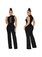 Chain Stand Collar Sleeveless Jumpsuits