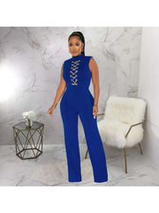 Chain Stand Collar Sleeveless Jumpsuits