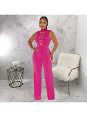 Chain Stand Collar Sleeveless Jumpsuits