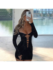 Hollow-out Lace Up Bodycon Mini Dress