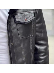 Patchwork Long Sleeve Leather Men's Jackets