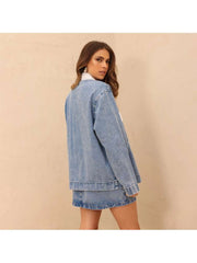 Patchwork Long Sleeve Denim Jacket And Skirt Sets