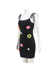 Knitted Colorblock Flower Decor Mini Dress