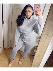 Plain Color Loose Hooded Sweatpants Set