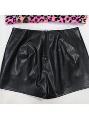 Leopard Zipper Long Sleeve Shorts Sets