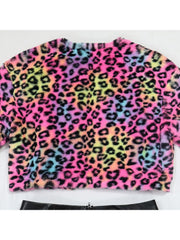 Leopard Zipper Long Sleeve Shorts Sets