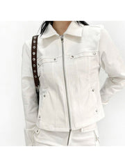 Beading Patchwork Stand Collar Zipper Jackets