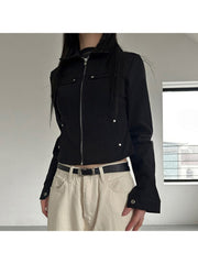 Beading Patchwork Stand Collar Zipper Jackets