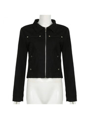 Beading Patchwork Stand Collar Zipper Jackets