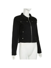 Beading Patchwork Stand Collar Zipper Jackets