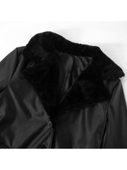 Fur PU Patchwork Waist Tie Lapel Coats