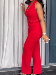 Halter Backless Buckle-loop Wide Leg Jumpsuits