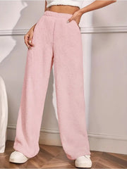 Plain Color Elastic Waist Cozy Pants