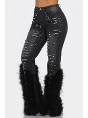 Wear Out Feather Faux Pearl Bodycon Plus Size Jeans